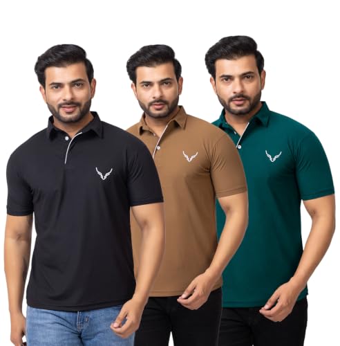 Image of HANABY Men's Summer Polo Solid Half Sleeves Polycotton T-Shirt | Collar Breathable and Comfortable T-Shirt (Pack of 3)
