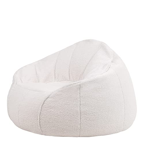 Icon Sitzsack Sessel „Riviera“, XL Sitzsack Erwachsene mit Füllung für das Wohnzimmer, Riesensitzsack Flauschig Sherpa (Ivory, Bean Bag)