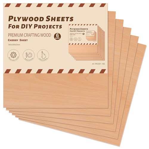 ROWOOD Kirsche Lot de 6 plaques de contreplaqué, 300 x 300 x 3 mm, matériau gravé au laser, plaque de contreplaqué pour le modélisme, le bricolage, l'artisanat du bois, idéal pour la découpe laser, la