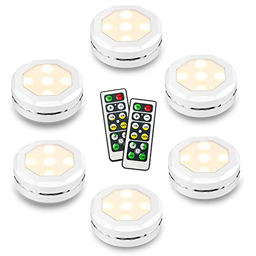 Puck Lights with Remote, Starxing Wireless Led Puck Lights Battery Operated, Led Puck Lights with Remote Control, Led Under Cabinet Lighting, Dimmable Closet Light Battery Powered (Warm White 6PK)