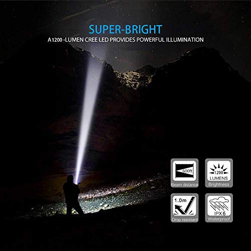 Tactical Flashlight Rechargeable, Super Bright Cree LED Flashlight(Battery Inlcuded), IPX6 Waterproof, Zoomable, Pocket Size Small Flashlight for Hiking,Camping,Emergency - Thumbnail 4