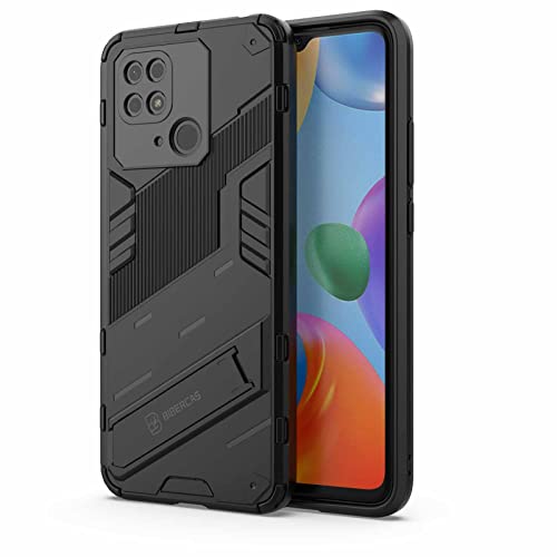 AMWEI Cover per Xiaomi Redmi 10C, TPU Silicone e PC Antiurto Custodia, Protettiva Case con Supporto Nascosto, Morbid Antiscivolo Protezione Shell, Nero