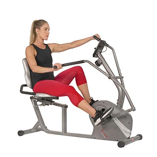 Sunny Health & Fitness Cross Trainer Magnetic Recumbent Bike with Arm Exercisers - SF-RB4936, Silver