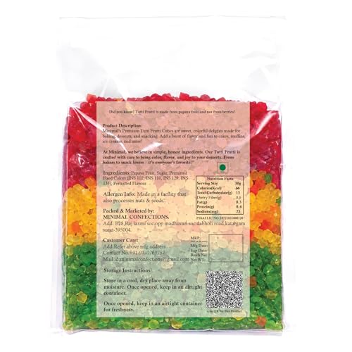 Image of Minimal Tutti Frutti-800g | Premium Candied Fruit Bits | For Cakes, Cookies & Desserts | Bakery Topping | Bright Colour & Sweet Taste