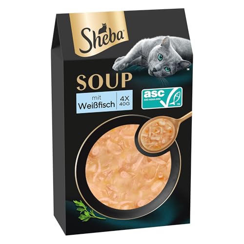 SHEBA Soup Adult Katzen-Nassfutter Portionsbeutel mit Weißfisch 10 x 4 x 40g, 40er Pack – Ansicht 1