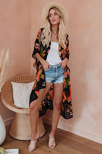 Jayscreate Women's Chiffon Kimono Cardigans Lightweight Batwing Summer Casual Long Boho Sheer Cardigan for Women Coverup Tops4