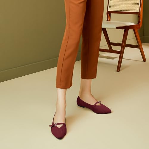Image of Flats for Women Pointed Toe Knit Ballet Comfortable Dressy Washable Mary Jane Flat Shoes