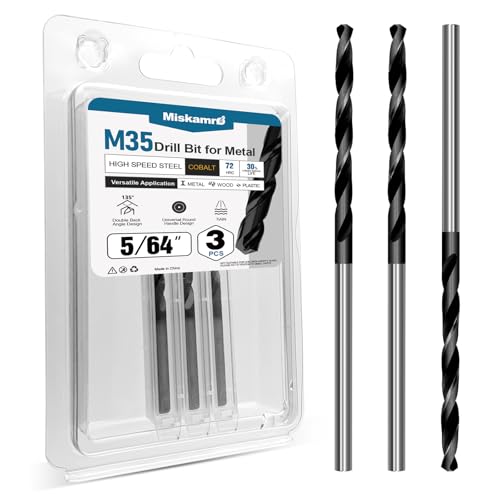 3Pcs 5/64 Inch Drill Bit - Industrial M35 Cobalt TiAlN Coated, 135 Degree Split Point, 2" Total Length with 1" Working Length - Suitable for Drilling Thin Metals, Brass, and Aluminum