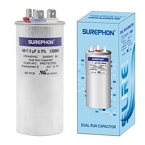 SUREPHON 45+7.5 45/7.5 Mfd Capacitor 370V or 440V Dual Run Start Capacitor CBB65r CBB65b for AC Motor or Fan Start Condenser Straight