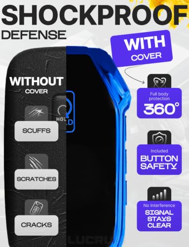 Image of Lucrum Key Fob Cover for Kia, TPU KeyFob Case & Leather Keychain | Fits NOT FLIP Sportage Soul Forte Telluride EV6 Niro K5 Stinger, 5 Buttons (2018-2025) - Blue and Black