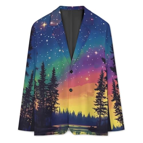 Colorful Aurora Starry Sky Lake Classic Suits Blazer for Men Business Tuxedo Jacket Sport Coat Two Buttons3