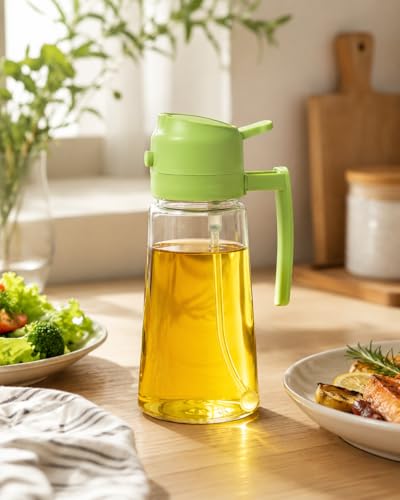 Image of LAGET 500ml 2-in-1 Oil Sprayer Dispenser Bottle for Cooking, Air Fryer, Fine Mist Pourer, Refillable Transparent Container for BBQ, Salad Dressing, Roasting, Baking, Kitchen Use (1)