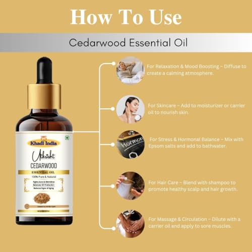 Image of Khadi Cedarwood Essential Oil 15 ml | Pure & Natural | Strengths Hair & Scalp | Body & Face Massage Oil | Skincare for Glowing Skin | All Skin & Hair Types | Aromatherapy for Men & Women