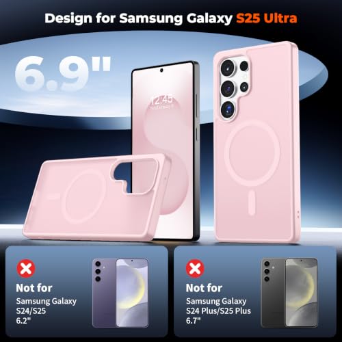 Image of SUPFINE Magnetic for Samsung Galaxy S25 Ultra Case with Screen Protector, (Built-in Magnets) (Military Grade Drop Protection) Slim Translucent Shockproof Phone Case,Pink