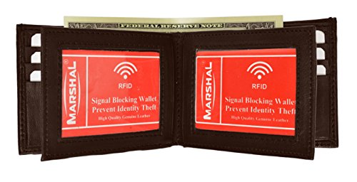 MARSHAL Genuine Leather Bifold Mens Multi Credit Card Holder 3 ID Windows Wallet