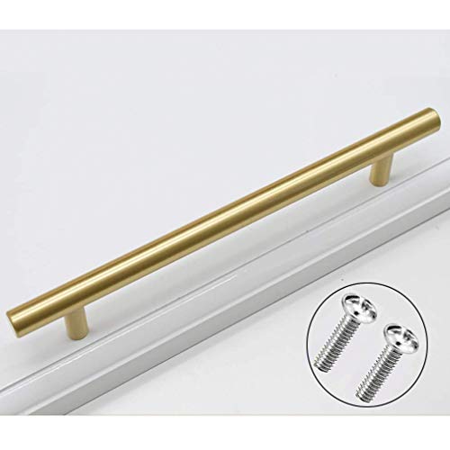 LMZJLU Metal Tiradores de Barra,Tirador para Mueble Oro Sólido Latón,Simplicidad Moderna Mango de Barra en T,Pomos para Puertas,Tirador Botón para Cajón/Armoire (Hole Center 192mm/7.6in)
