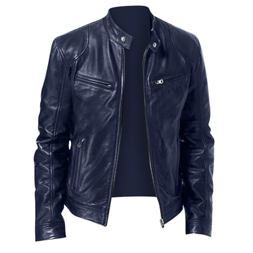UHouse Blouson Moto Homme Vêtements Cuir Bomber Pour Hommes Vetement Cowboy Bombers Blousons Steampunk Veste Chic Automne Hiver Legere Bleu foncé XL
