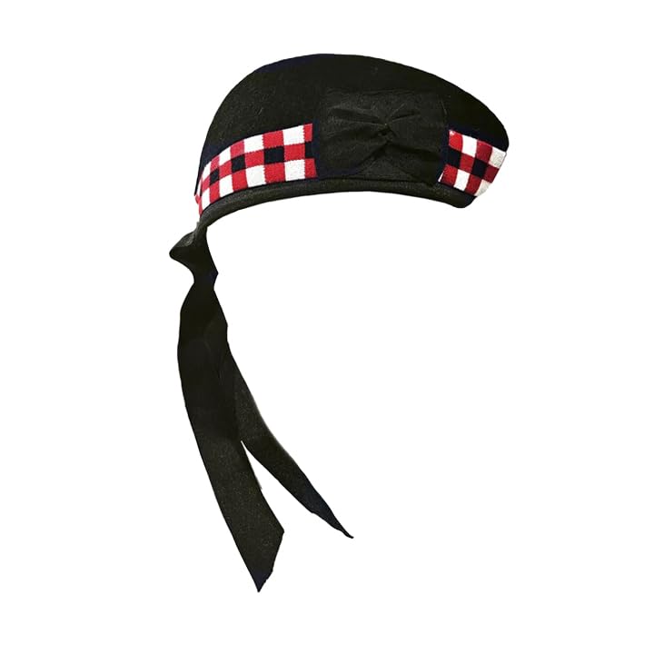 Traditional Glengarry Cap – Diced Black or Plain Black – Scottish Military & Pipe Band Hat – Wool Blend, Classic Highland Headwear (Diced Black, 58cm)