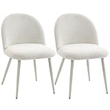 HOMCOM Esszimmerstühle 2er Set Küchenstuhl mit Rückenlehne, Chenille-Optik, Skandi Polsterstuhl mit Metallbeinen, Schminkstuhl für Esstisch, Essstuhl für Wohnzimmer, Esszimmer, Cremeweiß