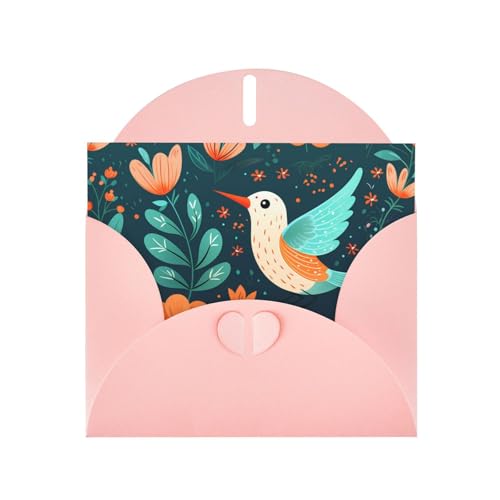 VVXBHGR Tarjeta de felicitación rosa con estampado de colibríes voladores y perlas, hermoso bloque de notas en blanco
