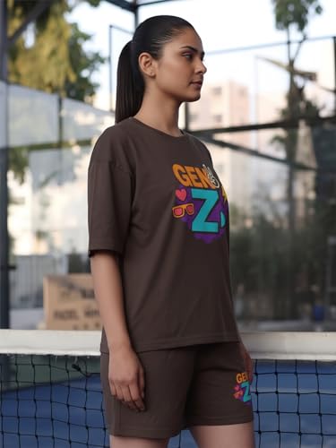 Image of CHKOKKO Cord Set for Women Cotton Blend Co-ord Set Stylish Graphic Printed Oversized T-Shirt Top Half Sleeves and Shorts Set Summer Coord Sets Casual Lounge Wear