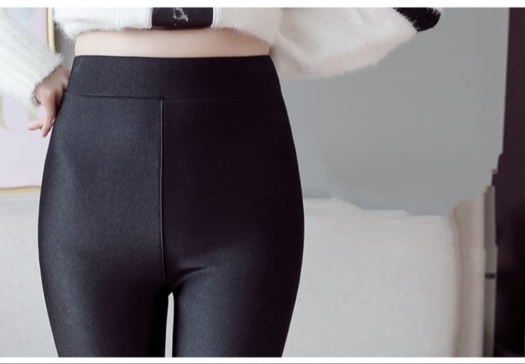 Leggings Femmes en Peluche Épaissie De Leggings Hautes Hautes Leggings Chauds Noirs-Black A,XL