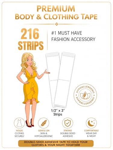 Image of 216 Strips Invisible Double-Sided Fashion Tape - Skin-Friendly, Strong Hold, Waterproof Body Tape for Dress, Bra, Neckline, Slit, Hypoallergenic, Outfit & Wardrobe Fixes- 1.27 x 8.52 cm