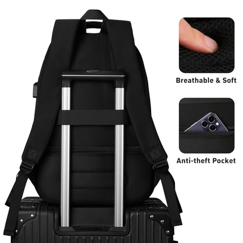 Image of YAMTION 17.3 Inch Black School Backpack for Women,High School Bookbag for Girls Middle School Bags for Kids with Charger Ports for College Work