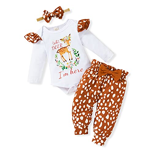 Image of Newborn Baby Girl Clothes Infant Long Sleeve Ruffle Romper Top Print Pants 3pcs Fall Winter Outfits