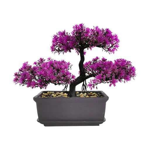 Bonsai Tree Artificial Plants Artificial Bonsai Tree Juniper Faux Plants Indoor Small Fake Plants Decor for Home Bedroom Office Desk Farmhouse Decor(Color:Rose Red)
