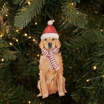Miniatura 2 de Adorno de sombrero de Papá Noel con Golden Retriever