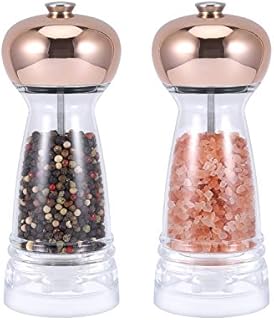 Vevouk Rose Gold Salt and Pepper Mill Grinder Set Refillable ,Adjustable Ceramic Burr Salt Spices Shaker Set of 2 Clear Acrylic Mills Golden Color