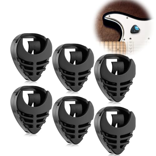 LJFEA 6 Stück Pick Halter Stick-on Plektrum Halter Schwarz Kunststoff Einfach auf der Gitarre mit Selbstklebender Rückseite und Feder Gitarren Zubehör Praktische Picks Platzierung für Bass Ukulele