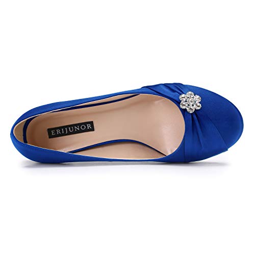 Image of ERIJUNOR Women Closed Toe Comfort Kitten Heels Rhinestones Satin Wedding Evening Dress Shoes