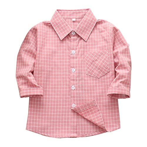 Baby Girls Plaid Shirt With Pocket Baby Flannel Shirts Boys Long Sleeve Shirts Button Down Pink Shirt Tag 100-Us 2T #TOP22