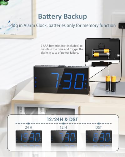 Roxicosly RO-CR1001EM-BLUE Loud Alarm Clock With Bed Shaker thumb #5