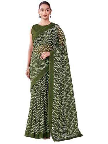 Image of Satrani Women's Chanderi Printed Saree with Unstitched Blouse Piece