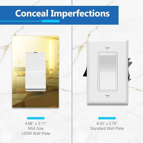 Image of LIDER Decorator Wall Plate, Impact Resistant, Plexiglass, Reflective Finish, Modern Upgrade, Screwless Light Switch /Outlet Cover, Mid-Size 1-Gang 4.88 inch x 3.11 inch, Acrylic, Mirror Glass Gold, 1-Pack