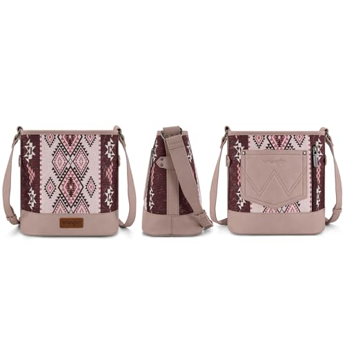 Image of Wrangler Aztec Crossbody Bags for Women Southwestern Print Canvas Shoulder Purse with Distressed Look and Adjustable Strap