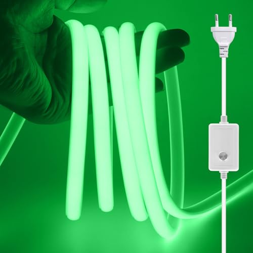 XUNATA Dimmable Ruban LED COB, 220V 288 LEDs/m Flexible Led Bande Neon Bandeau, Étanche IP65 LED Bande Lumineuse pour Escalier, Chambre, Noël, Fête, etc (Vert,4M)