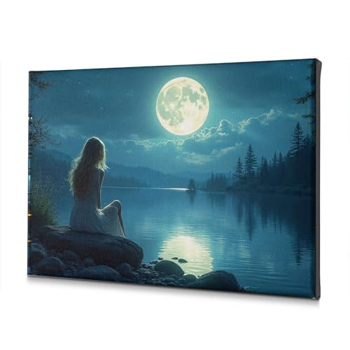 Toile femme en blanc poésie lunaire décoration relaxante 40 x 60 cm