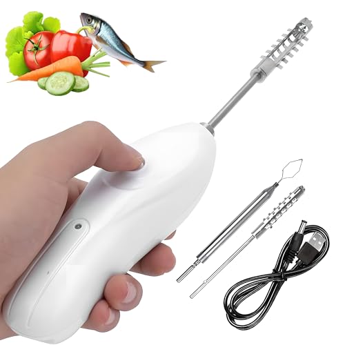 Descorazonador eléctrico de calabacín, descorazonador de verduras inalámbrico, máquina de raspado de mano recargable, descalcificador de mariscos con 2 cabezales de corte de acero inoxidable