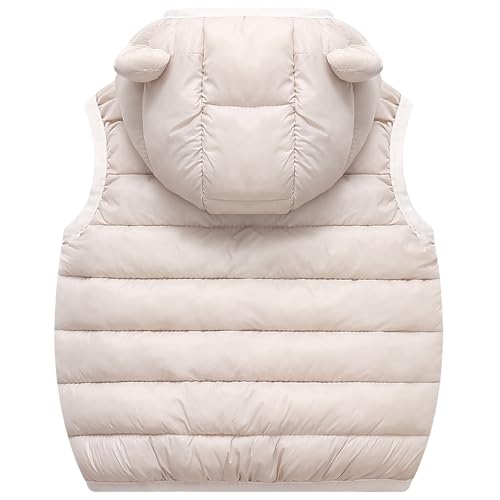 Image of AIWUHE Baby Boys Girls Hooded Puffer Vest Winter Lightweight Sleeveless Bear Ears Zipper Up Jacket Down Vest Coat Vests Kids