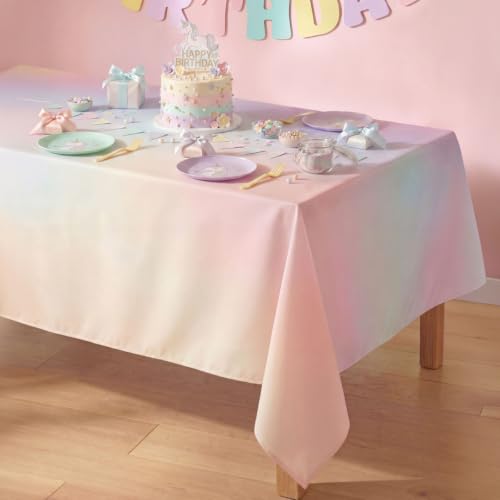 Image of xo, Fetti Pastel Gradient Washable Tablecloth - 9 ft. | Birthday Party Decorations, Bachelorette Party Supplies, Rainbow Baby Shower, Pastel Preppy, Tableware