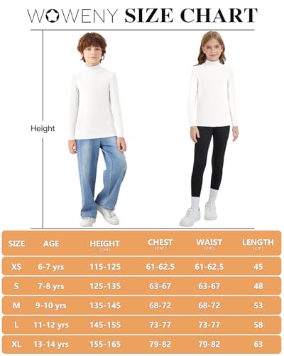 WOWENY Thermoshirt Kinder Langarm Thermo Unterhemd Warm Unisex Rollkragenpullover Mädchen Rollkragenshirt Jungen Winter Ski (Weiß, 7-8 Jahre)