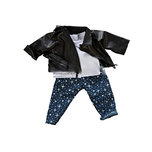 Babypuppenkleidung Punk Puppenjacke Hosen T -Shirt -Outfit Set 18 Zoll Puppenzubehör Schwarz, Mädchen Puppen -Outfit 18 Zoll Mädchen Puppenmantel Cover