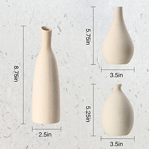 Ceramic Vases For Decor Set Of 3, Flower Vases For Pampas Grass, Modern Vases For Minimalist Home Decor, Entryway, Shelf, Mantel, Centerpieces, Living Room, Kitchen, Bedroom - Beige #TOP6