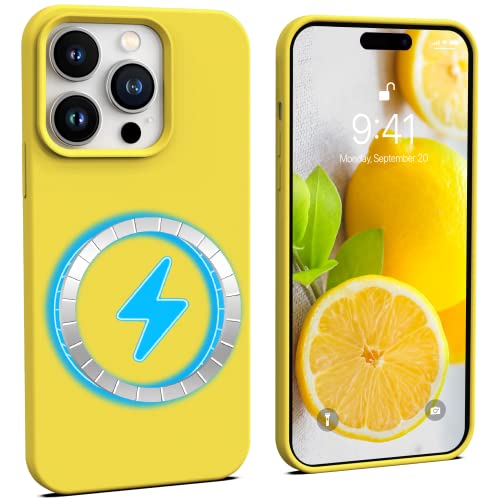 Coque silicone jaune iPhone 14 Pro avec aimants puissants MagSafe