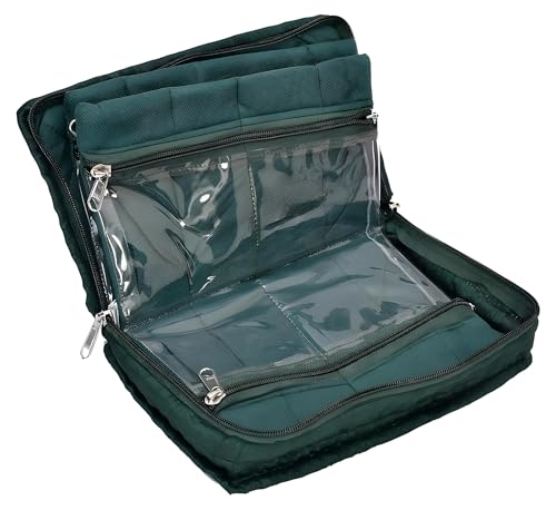 Image of Kuber Industries Embroidery Design Satin Jewellery Pouch Cum Makeup Box, Pack of 2 (Green & Pink)