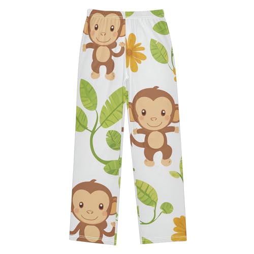 Monkey Daisy Flowers Boys Long Pants Soft Trousers Elastic Waist Kids Lounge Bottoms with Pockets S-XL